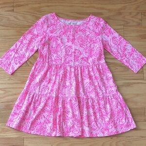 Lilly Pulitzer 3/4 Sleeve Pink & More Pink Girls Tiered Dress Size L NWOT